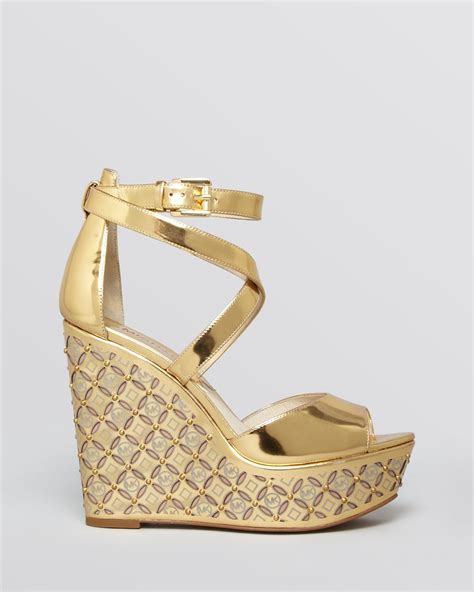 michael michael kors gold open toe platform wedge sandals gabriella|macy's michael kors shoes.